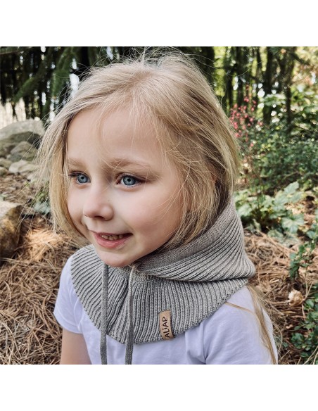 Cagoule Imani Taupe pour enfant en laine de mérinos