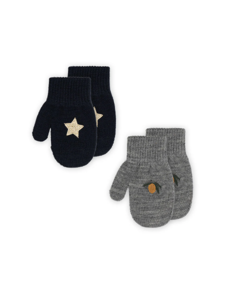 Moufles enfant - 2 paires - Lemon Grise & Marine étoile
