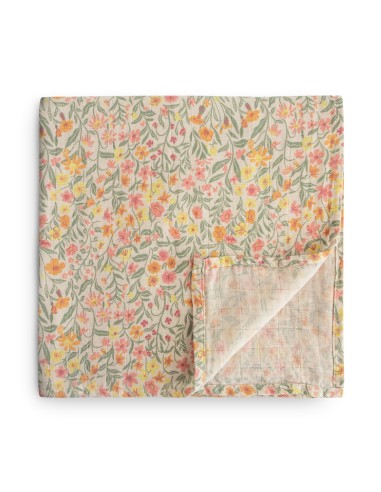 Grand Lange coton bio imprimé Pastel Blossom 120x120cm Vert
