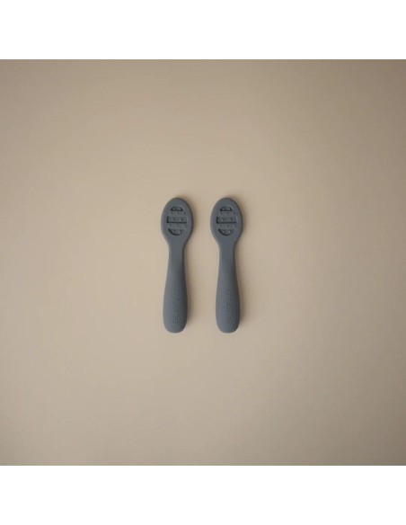 Pré Cuillères d'apprentissage Mushie (x2) Bleue & Sable