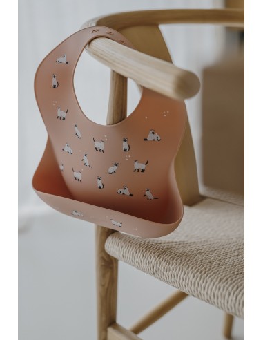 Bavoir souple en silicone Zakuw - Chats Vieux Rose