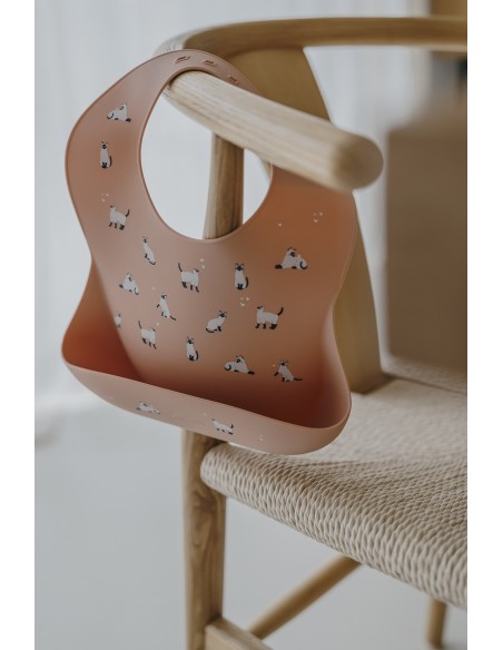Bavoir souple en silicone Zakuw - Chats Vieux Rose