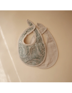 Lot de 2 Bavoirs en Gaze Coton Mushie Green Paisley/Fog 2