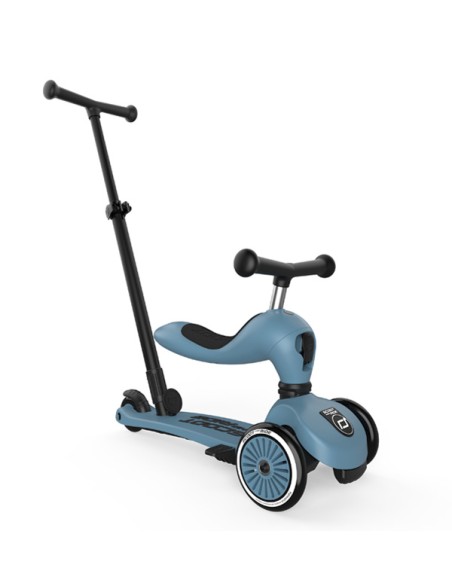 Push and Go - Porteur 2 en 1 évolutif en trottinette 1 à 5 ans Bleu Acier