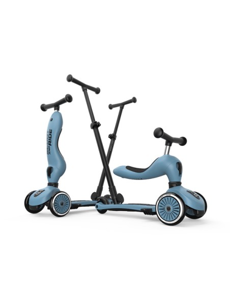 Push and Go - Porteur 2 en 1 évolutif en trottinette 1 à 5 ans Bleu Acier