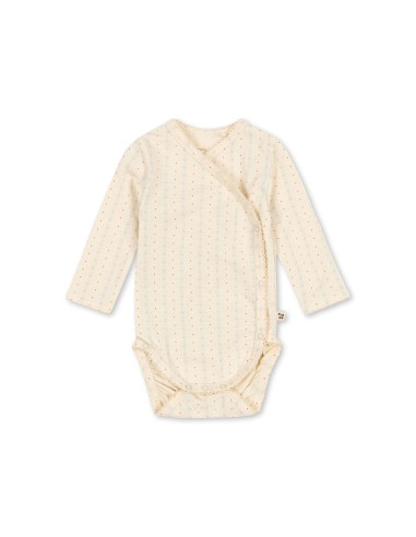 Body croisé à manches longues en coton biologique Fête de Fleur 6 mois Blanc cassé