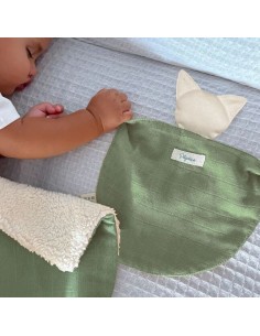 Doudou Lange Chat Sauge en Coton Bio - Made in France 2