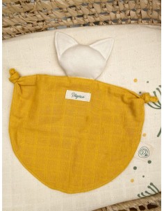 Doudou Lange Chat Ocre en Coton Bio - Made in France
