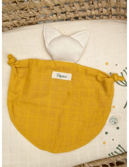 Doudou Lange Chat Ocre en Coton Bio - Made in France