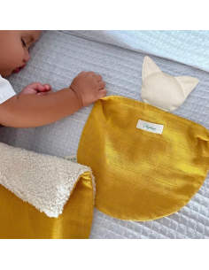 Doudou Lange Chat Ocre en Coton Bio - Made in France 2