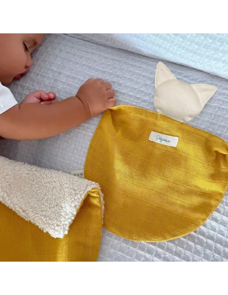 Doudou Lange Chat Ocre en Coton Bio - Made in France