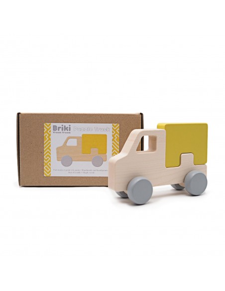 Camion Puzzle Truck en bois Moutarde