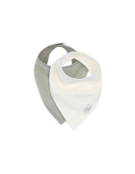 Lot de 2 bavoirs bandana Gaze de Coton écru & vert