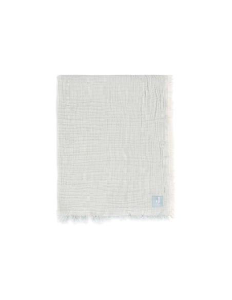 Couverture à franges en Gaze de coton bio Stripe Sea Green 75 x 100 cm