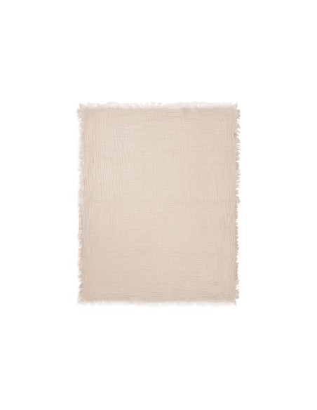 Couverture à franges en Gaze de coton bio Stripe Biscuit 75 x 100 cm