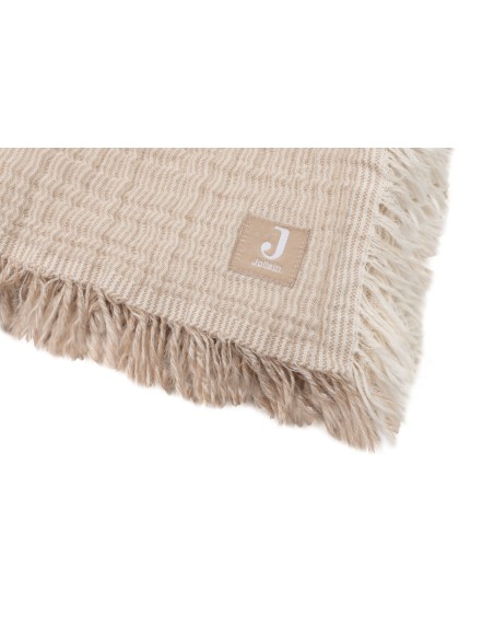 Couverture à franges en Gaze de coton bio Stripe Biscuit 75 x 100 cm