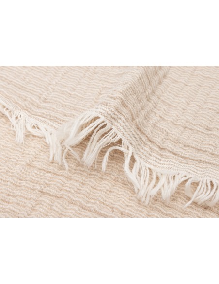 Couverture à franges en Gaze de coton bio Stripe Biscuit 75 x 100 cm