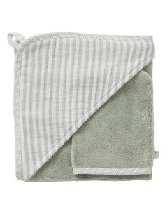 Cape de bain & Gant de toilette Bambou Stripes Vert de Gris