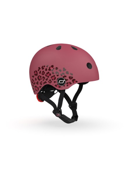 Casque de sécurité enfant Scoot&Ride Lifestyle pour porteur, trottinette ou vélo Léopard Framboise