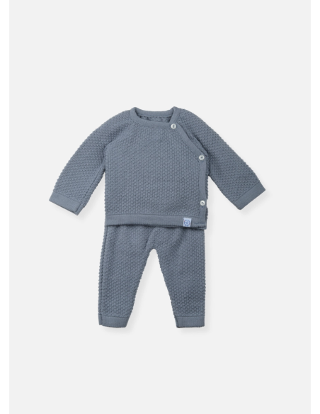 Ensemble Bleu Nid d'Abeille Brassière & Pantalon en tricot