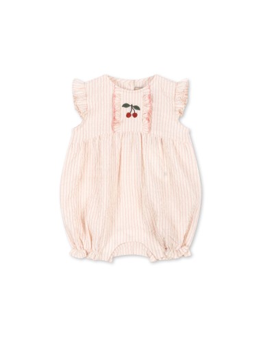 Barboteuse d'été Ellie Frill Peony Stripe en coton bio 3 mois