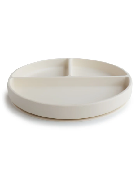 Assiette à compartiments Mushie en silicone souple anti-glisse Ivory