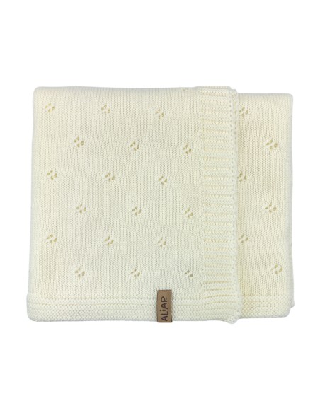 Couverture pour bébé en Laine de Mérinos 75 x 100 cm - Crème Pointelle