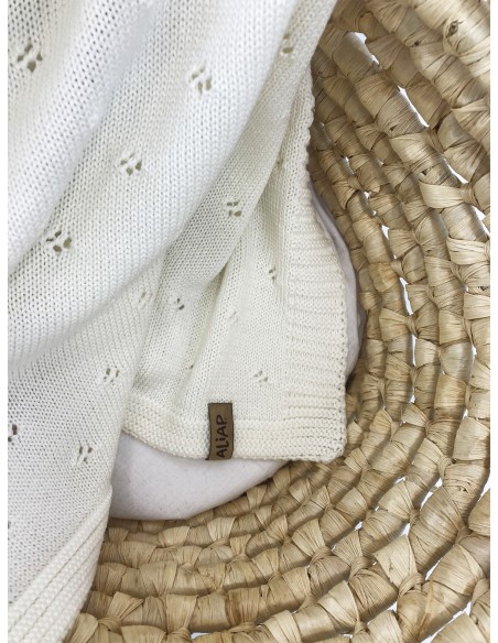 Couverture pour bébé en Laine de Mérinos 75 x 100 cm - Crème Pointelle