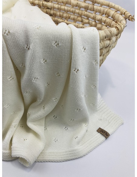 Couverture pour bébé en Laine de Mérinos 75 x 100 cm - Crème Pointelle