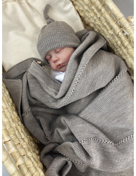 Couverture pour bébé en Laine de Mérinos 75 x 100 Taupe