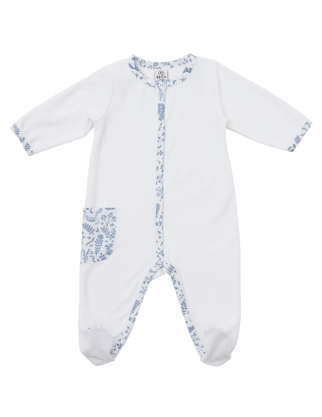 Pyjama Velours avec pieds Blanc Forêt Enchantée