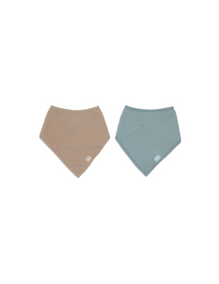 Lot de 2 bavoirs bandana Gaze de Coton Beige & Bleu