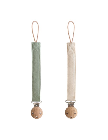 Lot de 2 Attaches Tétine en Lin - Olive & Sable