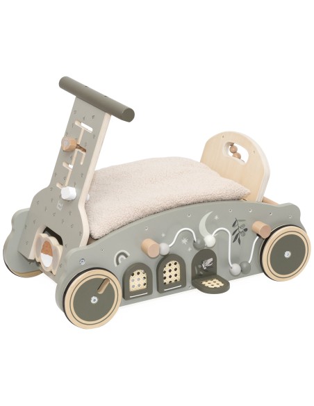 Charriot Porteur en Bois 3-en-1 Rocker, Walker & Ride-on – Olive Green LabelLabel