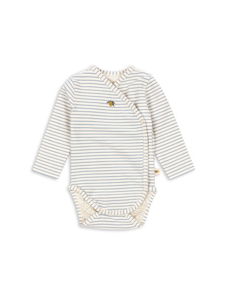 Body croisé à manches longues en coton biologique Stripe Blue
