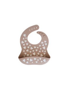 Bavoir souple en silicone Zakuw - Cœurs Beige
