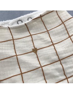 Bavoir Bandana Carreaux Gaze & Bambou Crème 2