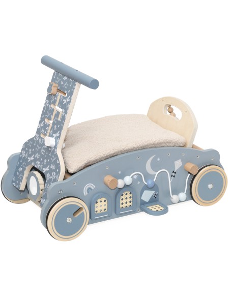 Charriot Porteur en Bois 3-en-1 Rocker, Walker & Ride-on – Bleu LabelLabel
