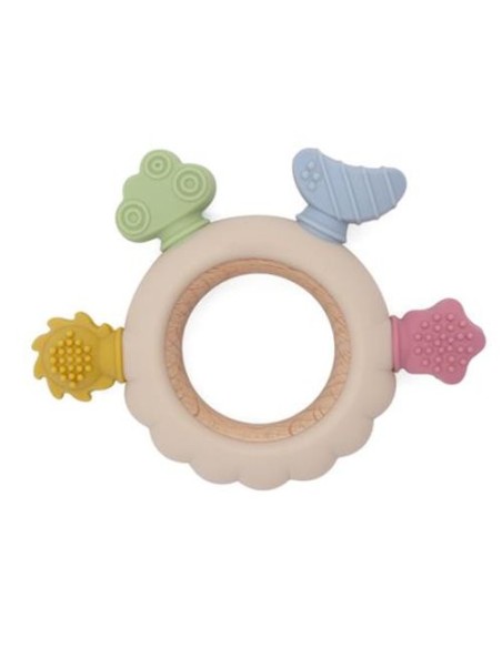 Jouet de dentition Multicolore Texturé en Silicone et Bois