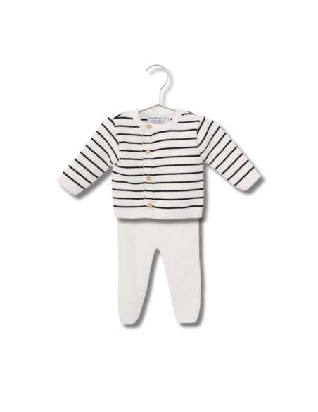 Ensemble Biarritz Gilet Marin & Pantalon écru en tricot