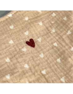Bavoir Bandana Gaze Nude Cœurs blancs & Bambou Crème 2