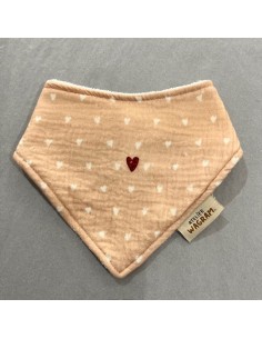 Bavoir Bandana Gaze Nude Cœurs blancs & Bambou Crème