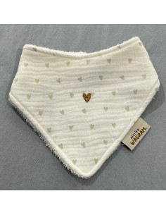 Bavoir Bandana Cœur Gaze & Bambou Blanc