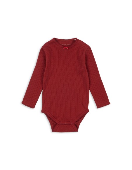 Body à manches longues en coton biologique Jacquard Rouge Dahlia