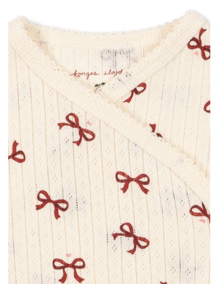 Body croisé à manches longues en coton biologique Jacquard Bow Rouge