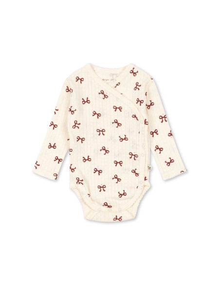 Body croisé à manches longues en coton biologique Jacquard Bow Rouge