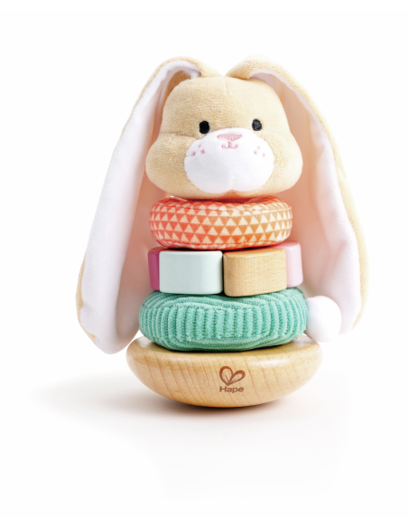 Lapin à empiler en bois et tissu