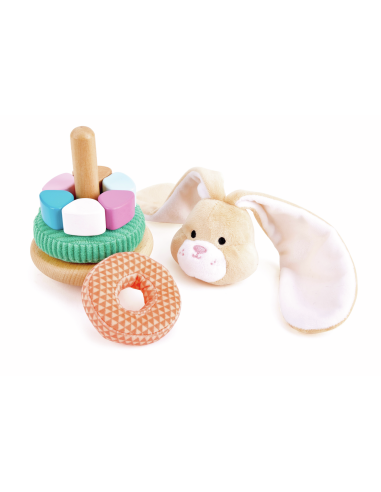 Lapin à empiler en bois et tissu