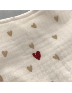 Bavoir Bandana Cœur Rouge Gaze & Bambou Blanc 2