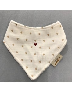 Bavoir Bandana Cœur Rouge Gaze & Bambou Blanc
